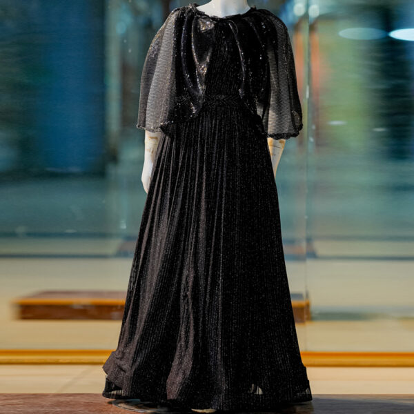 Midnight Elegance Glitter Cape Maxi Dress | US