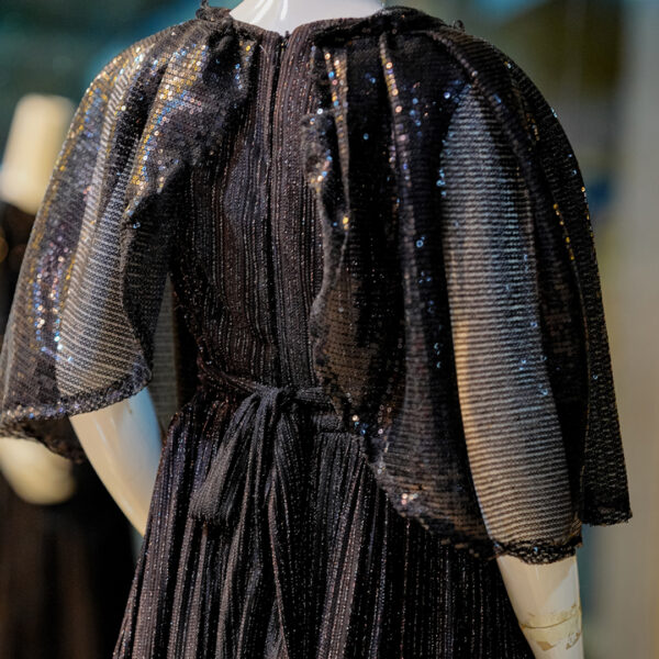 Midnight Elegance Glitter Cape Maxi Dress - Image 4