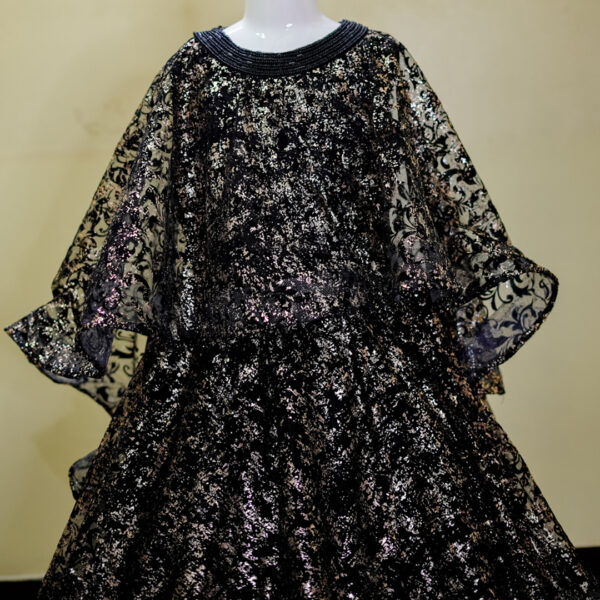 Elegant Black & Silver Embroidered Maxi Dress - Image 4