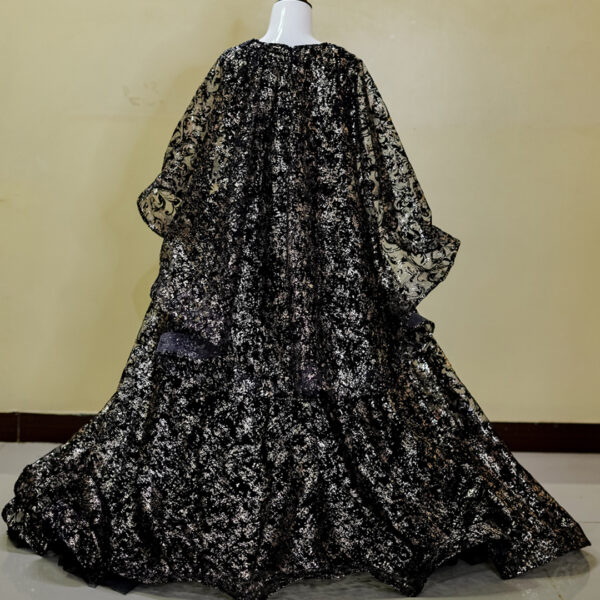 Elegant Black & Silver Embroidered Maxi Dress - Image 3