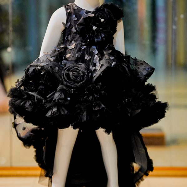 Midnight Flutter 3D Butterfly High-Low Black Dress